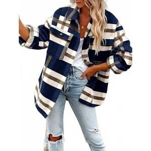 NEW LOVESOFT women's plaid button flannel shirt in navy blue